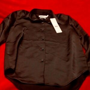 Calvin Klein, black silky thick material, button front, collared formal. Xsmall.